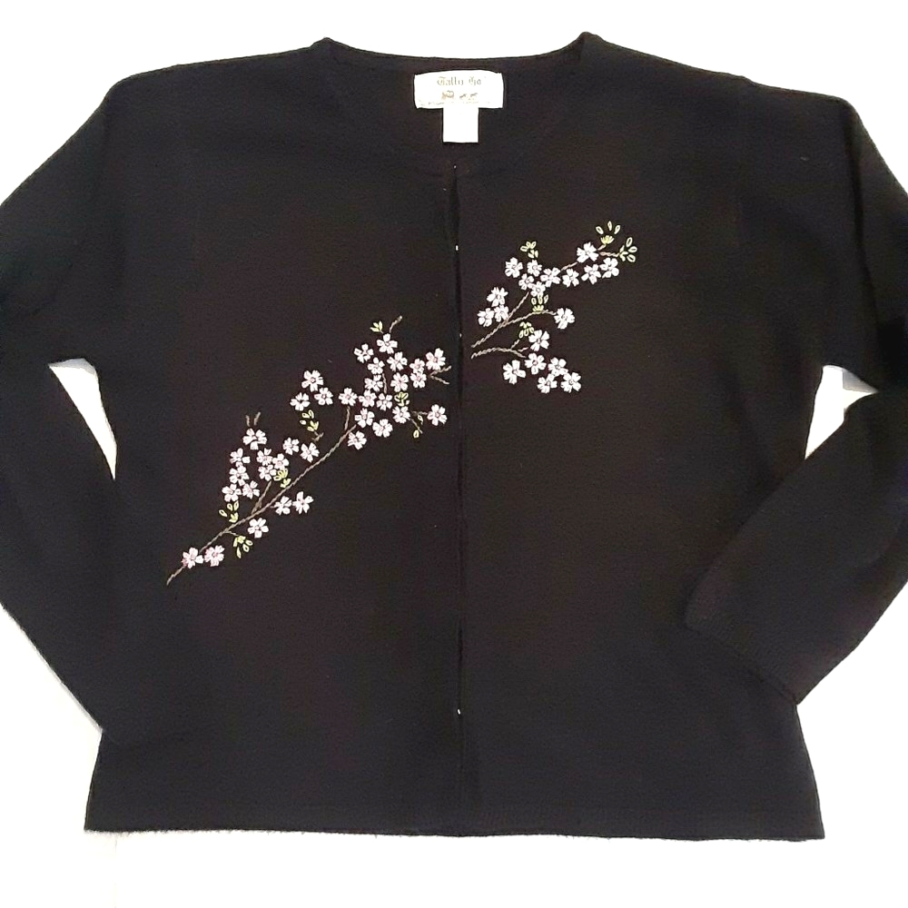 TALLY HO Sweater Embroidered Floral Cardigan
